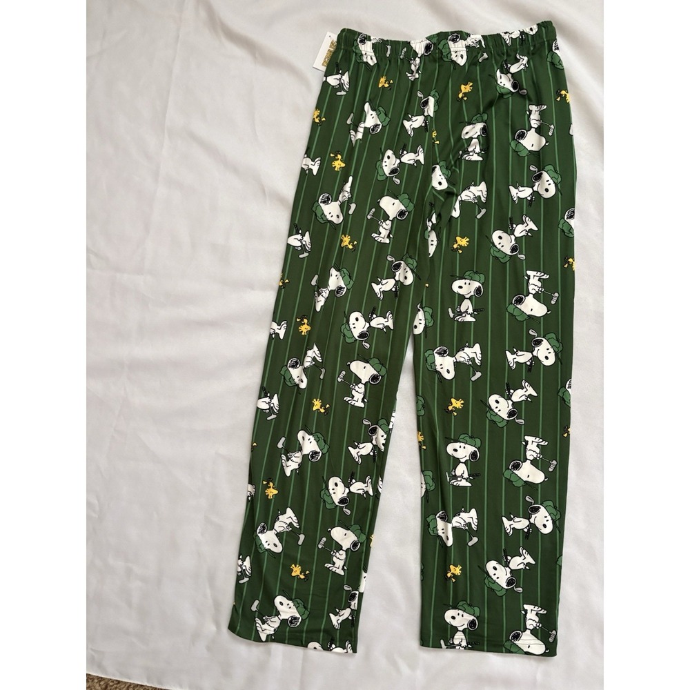 NEW Snoopy Peanuts Fleece Lounge Pants PJ Bottoms SNOOPY PANTS GREEN Size Large - Picture 7 of 7